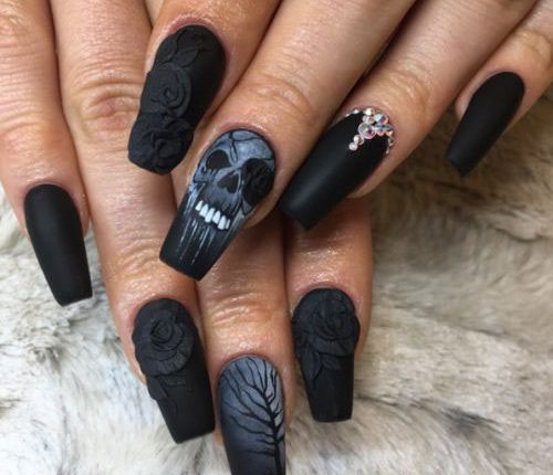 15,Halloween,Skull,Acrylic,Nails,Art,Designs,Ideas,2017,2