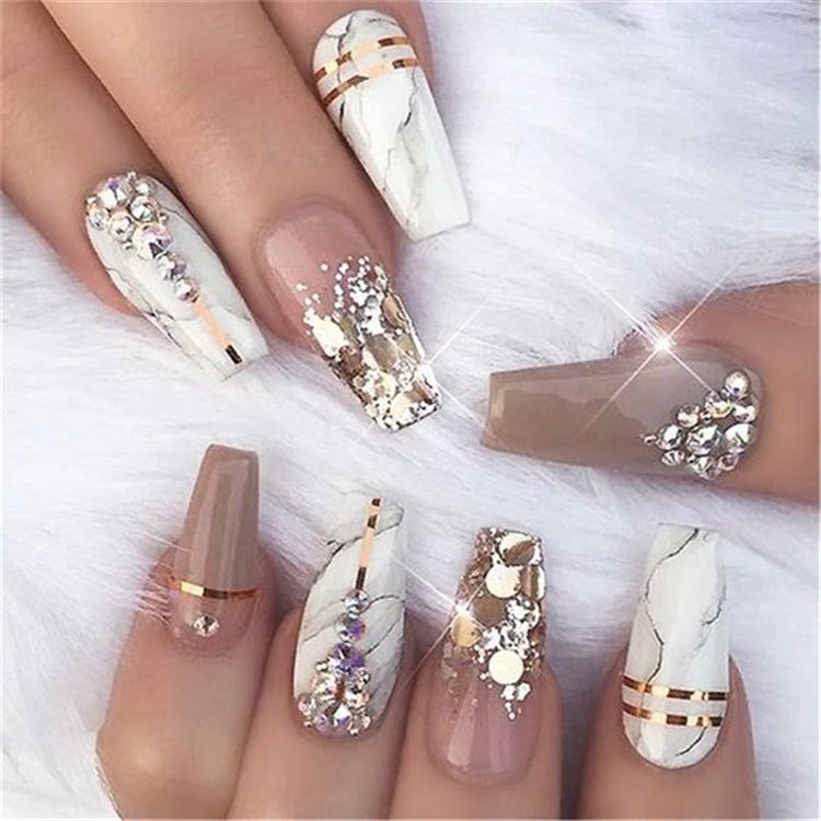 25+ Long Coffin Nails Shapes With A Marble Effect Fashionre